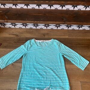 T by Talbots Aqua Striped Long Sleeve size L